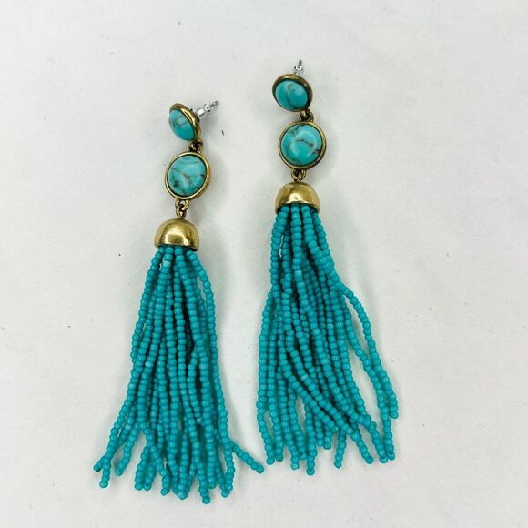 Turquoise Seed Bead Chandelier Earrings‎ Western Hippie - Picture 1 of 3